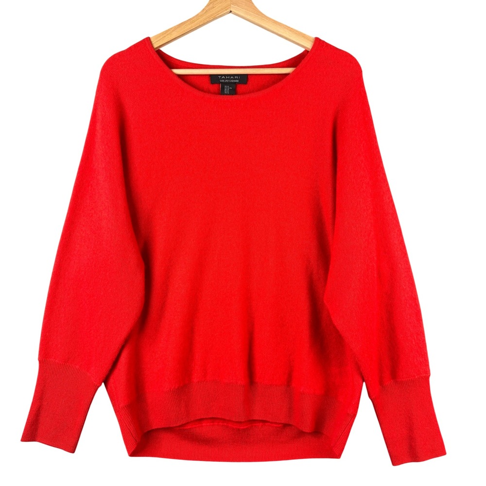Tahari Red 100% 2-Ply Cashmere Scoop Neck Pullover Sweater XL